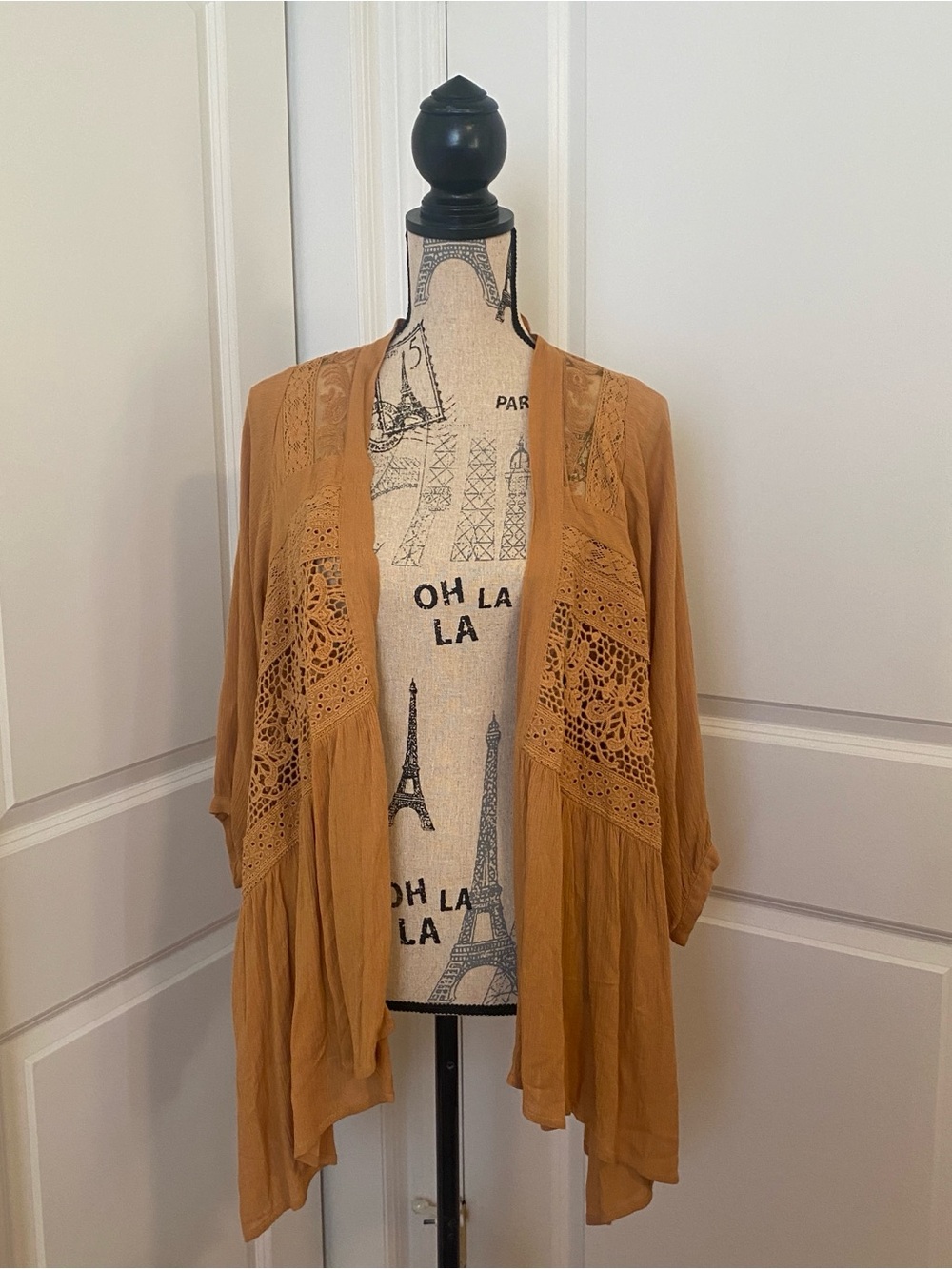 lovestitch Crochet-Panel Open Front Cardigan - Camel boho bohemian festival